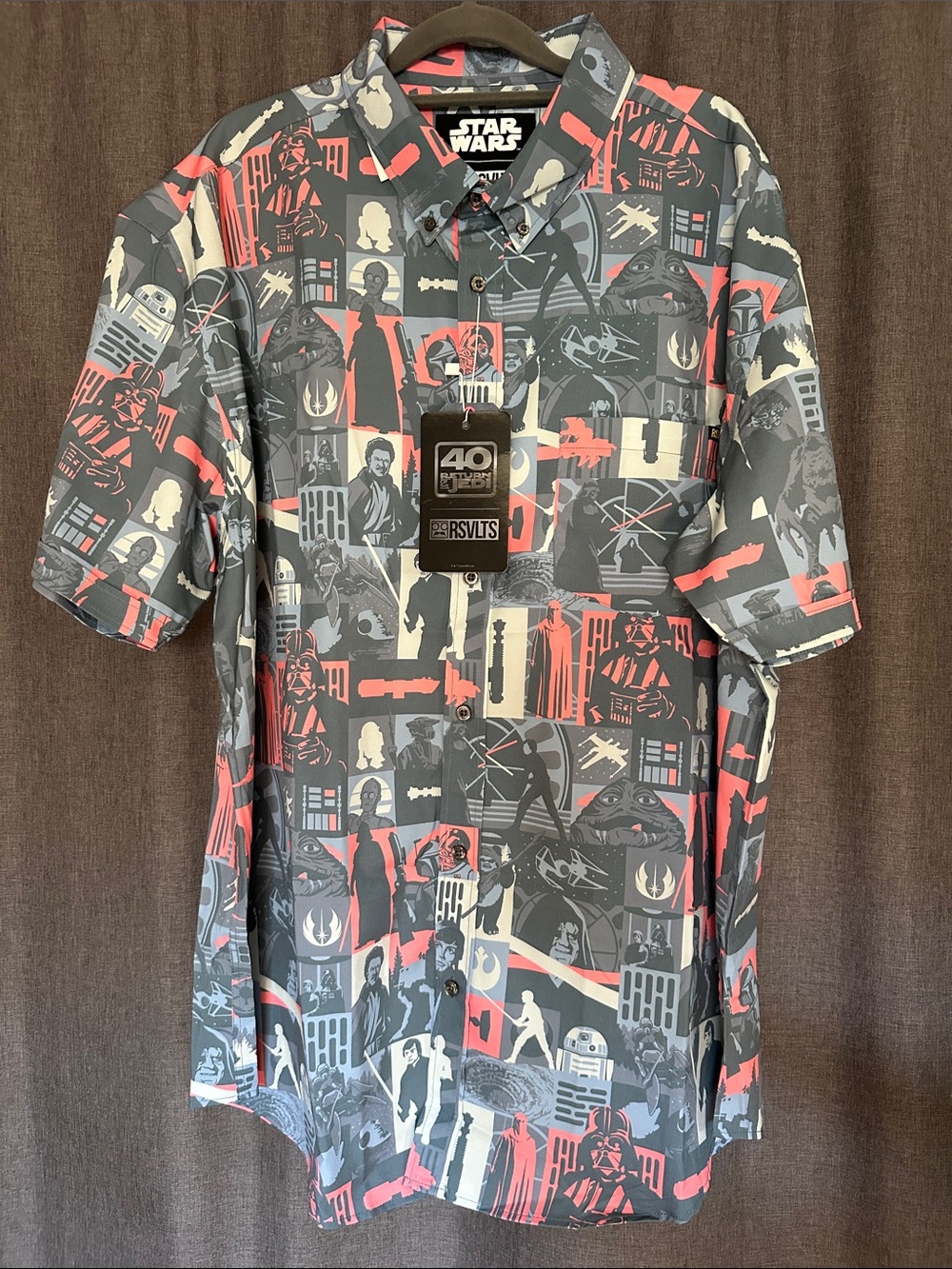 RSVLTS Star Wars Short-Sleeve Button-Up Shirt - Gray, Coral & Cream